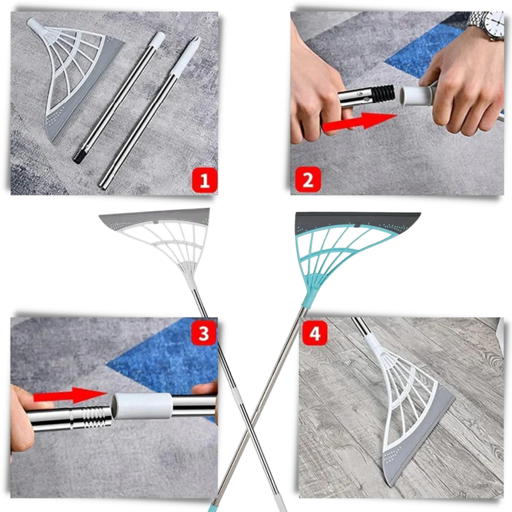 Telescopic Sweeper | Extendable Stainless Steel Rod & Rubber Squeegee Head | 53.1 Inch