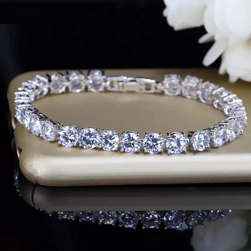 Tennis Bracelet | Sterling Silver & AAA Cubic Zirconia Heart Accent | 18 cm + 2.5 cm Extension