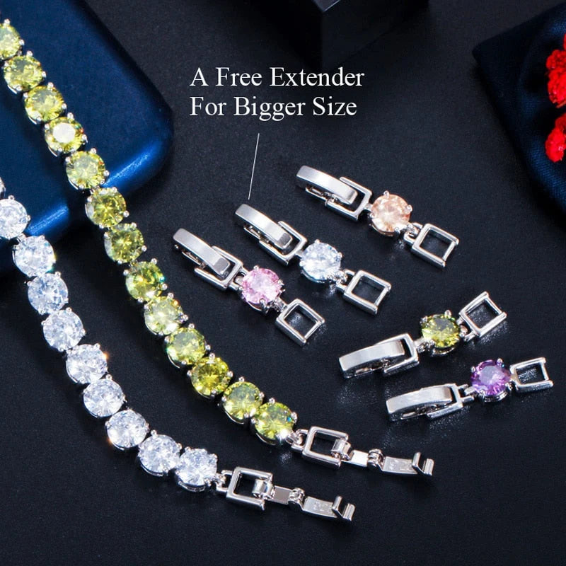 Tennis Bracelet | Sterling Silver & AAA Cubic Zirconia Heart Accent | 18 cm + 2.5 cm Extension