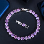 Tennis Bracelet | Sterling Silver & AAA Cubic Zirconia Heart Accent | 18 cm + 2.5 cm Extension