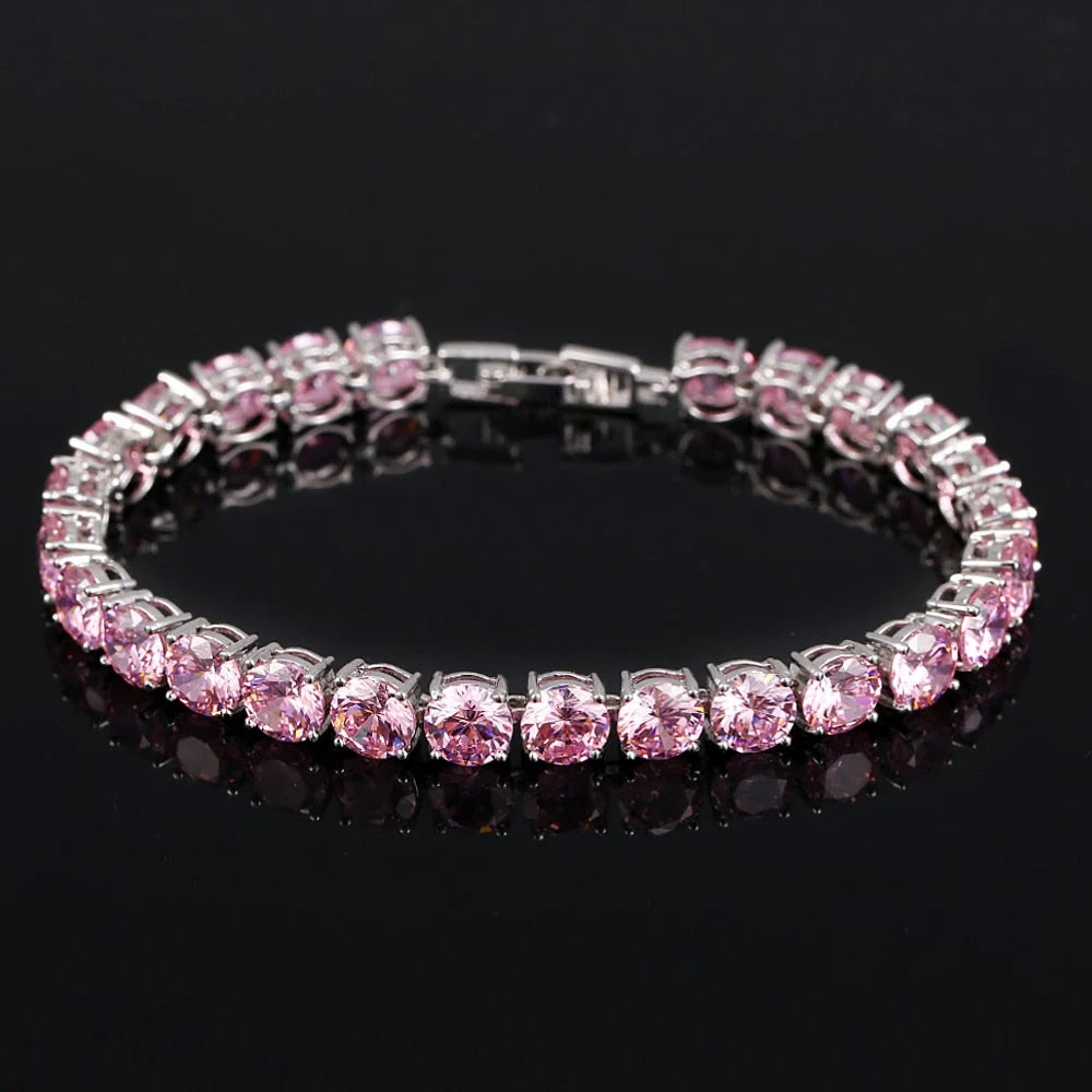 Tennis Bracelet | Sterling Silver & AAA Cubic Zirconia Heart Accent | 18 cm + 2.5 cm Extension