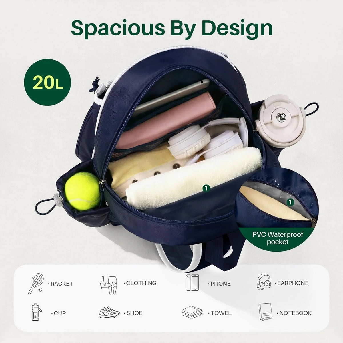 Tennis Racket Backpack | Water-Resistant Multi-Racket Compartment & Padded Straps