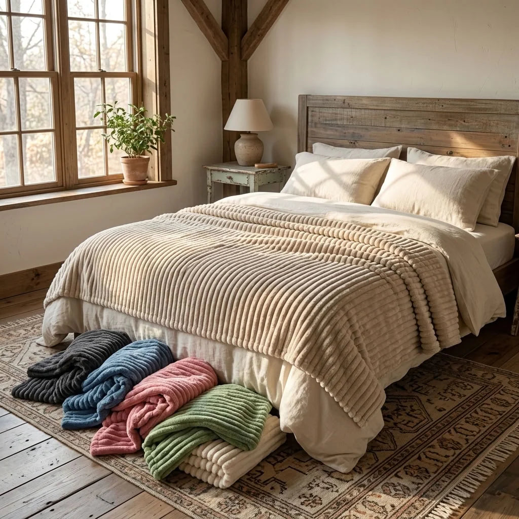 Throw Blanket | Chunky Ribbed Fleece | Machine Washable