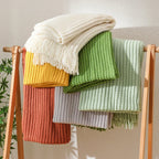 Throw Blanket | Chunky Waffle Knit & Long Fringe