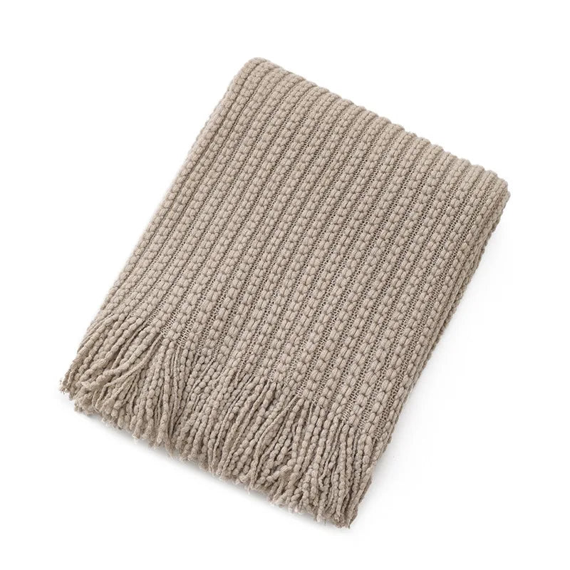 Throw Blanket | Chunky Waffle Knit & Long Fringe