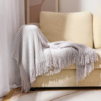 Throw Blanket | Chunky Waffle Knit & Long Fringe