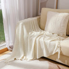 Throw Blanket | Chunky Waffle Knit & Long Fringe