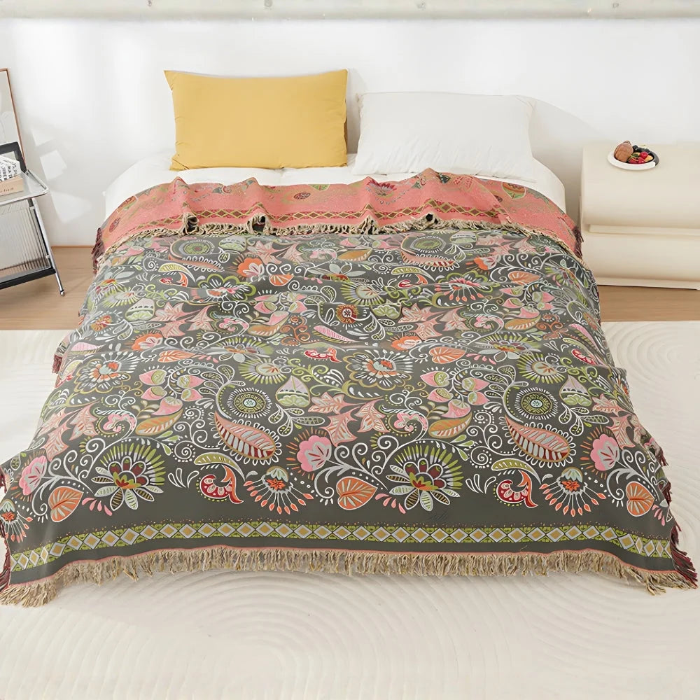 Throw Blanket | Reversible & Lightweight With Tasseled Edges
