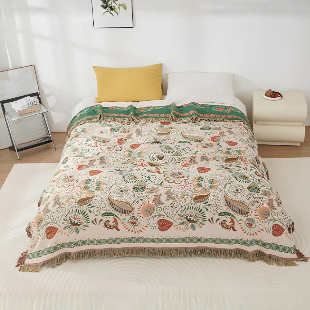 Throw Blanket | Reversible & Lightweight With Tasseled Edges