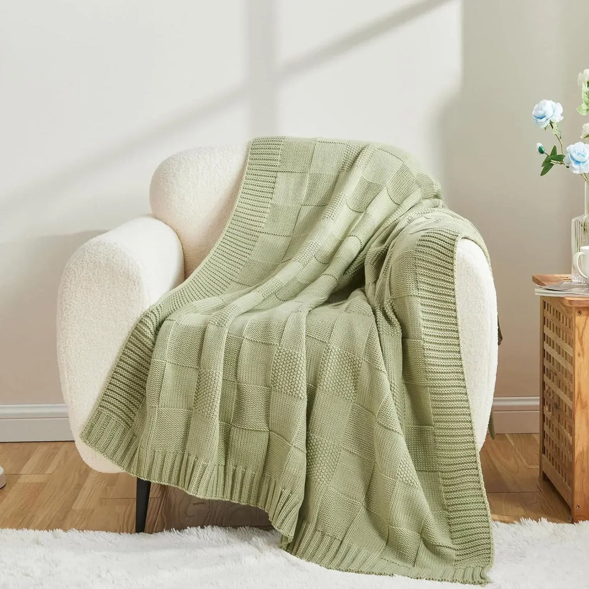 Throw Blanket | Yarn-Dyed Waffle Knit | 50 x 60 In