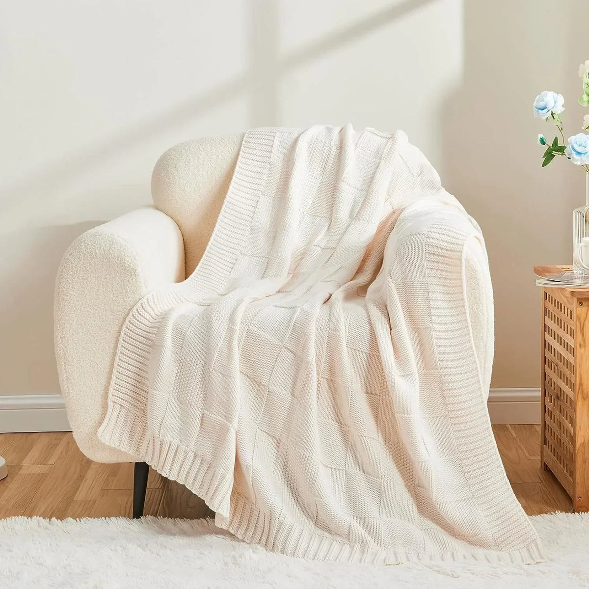 Throw Blanket | Yarn-Dyed Waffle Knit | 50 x 60 In