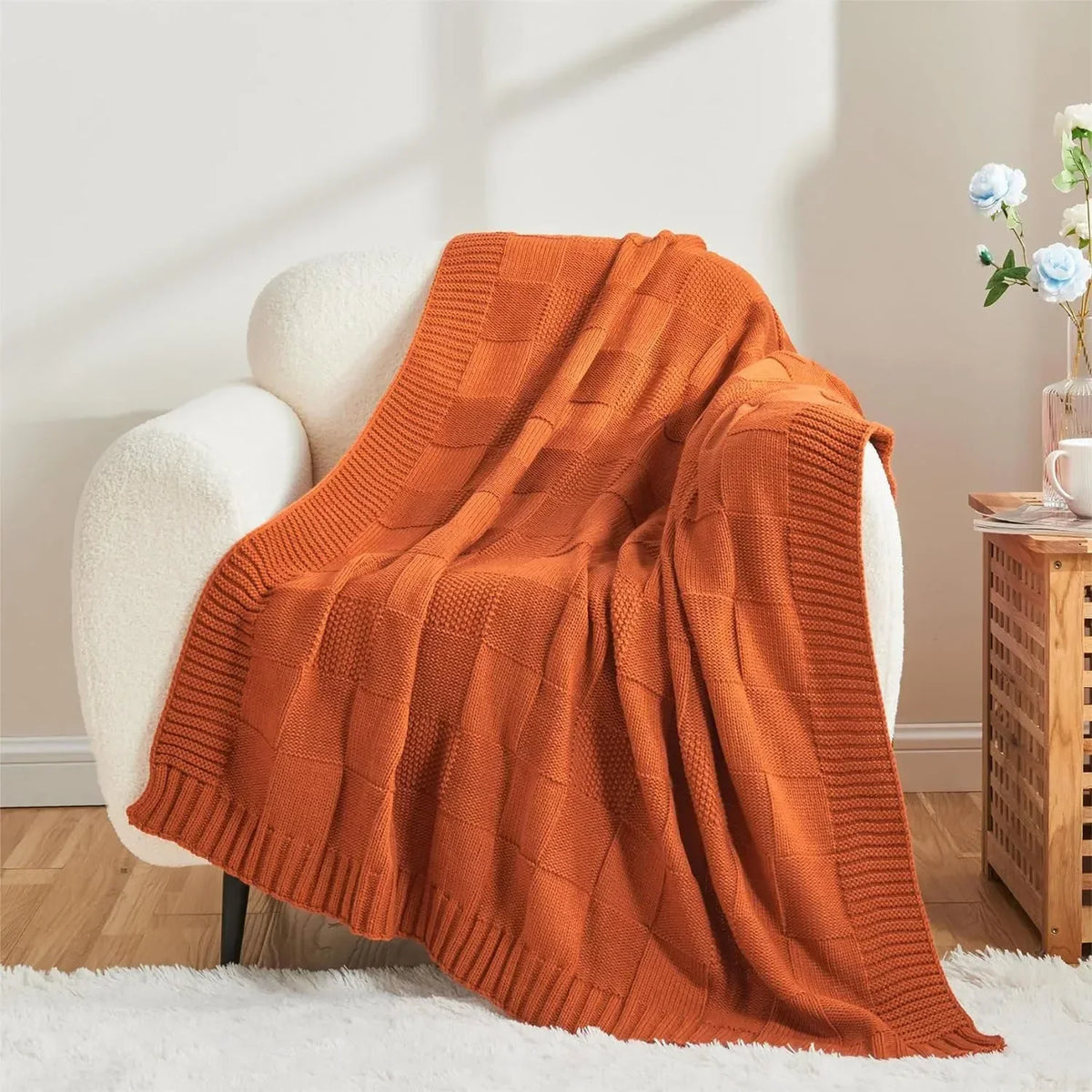 Throw Blanket | Yarn-Dyed Waffle Knit | 50 x 60 In