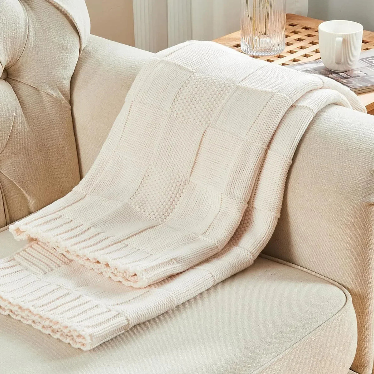Throw Blanket | Yarn-Dyed Waffle Knit | 50 x 60 In