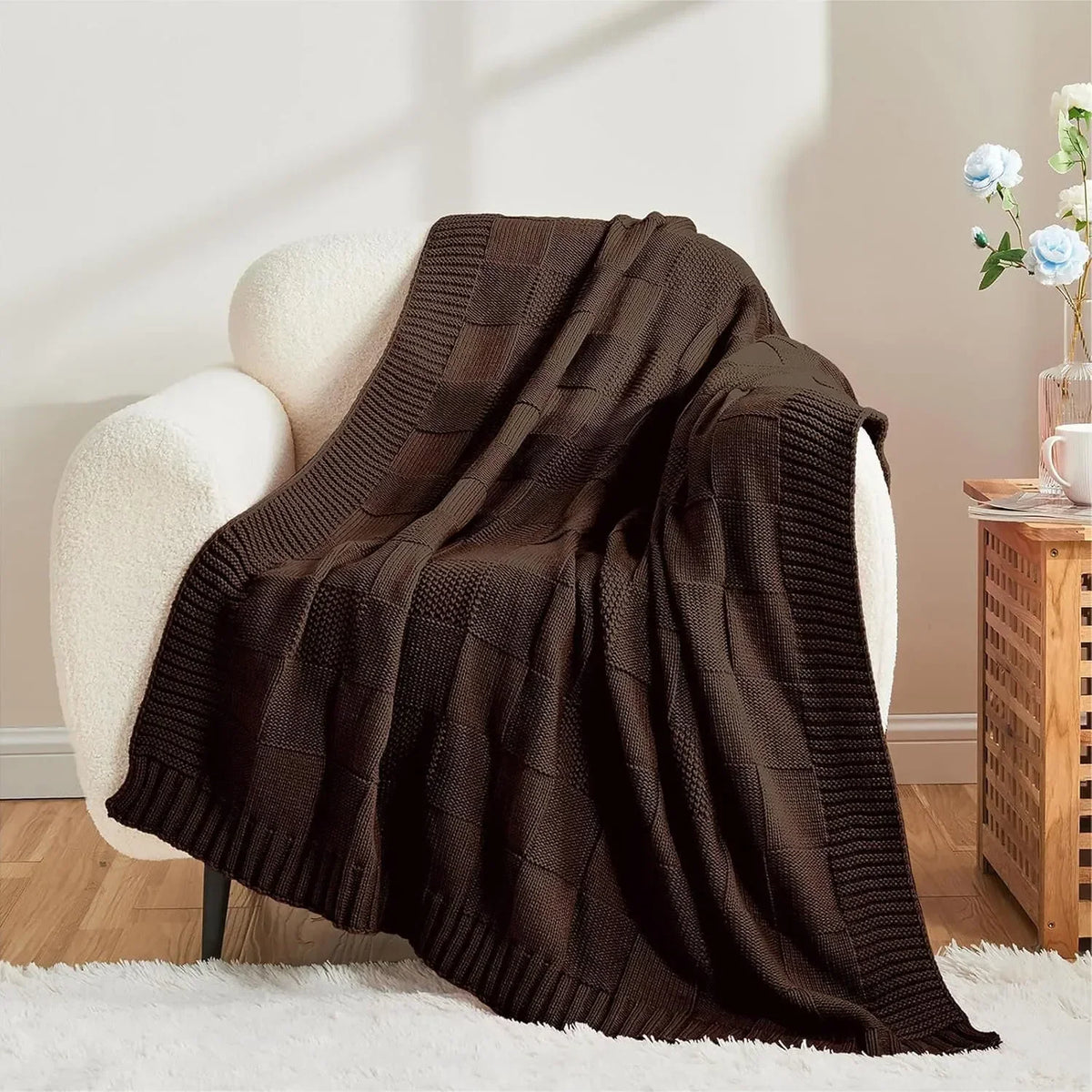 Throw Blanket | Yarn-Dyed Waffle Knit | 50 x 60 In