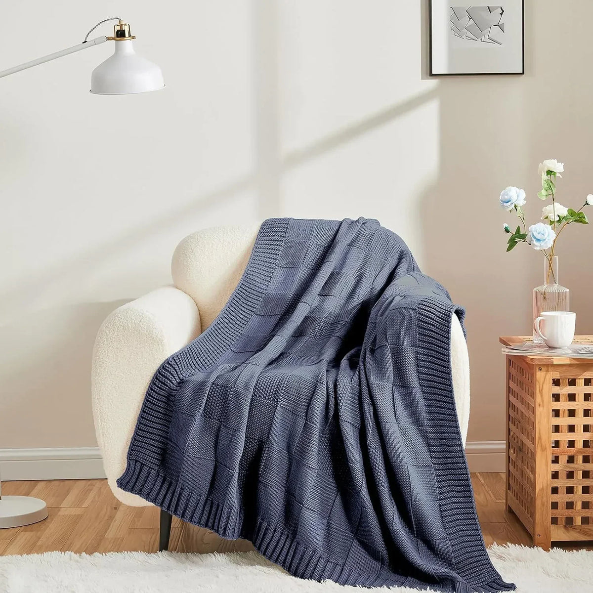 Throw Blanket | Yarn-Dyed Waffle Knit | 50 x 60 In
