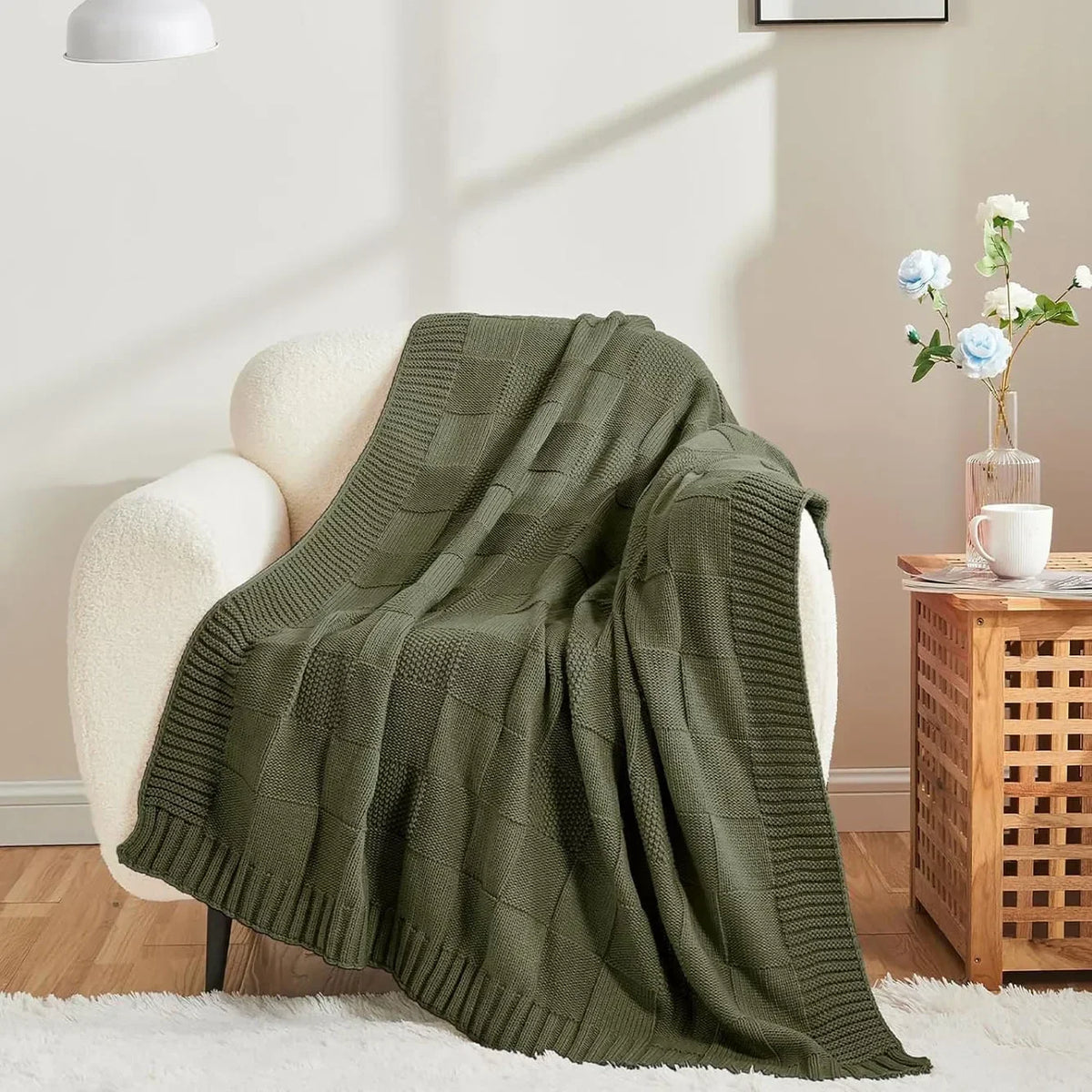 Throw Blanket | Yarn-Dyed Waffle Knit | 50 x 60 In