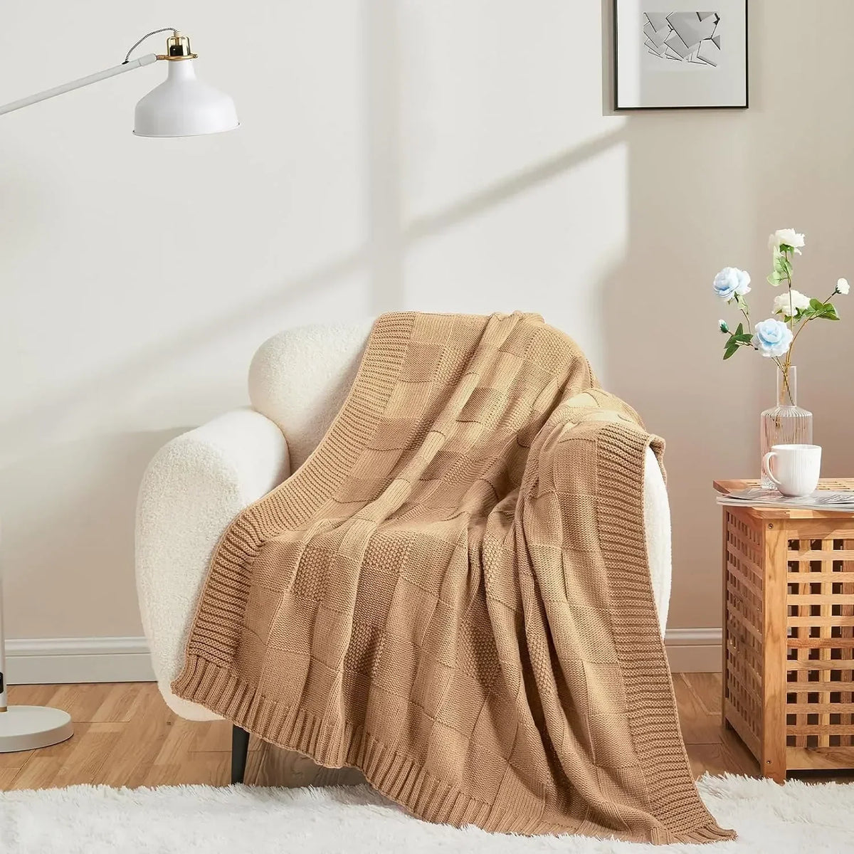 Throw Blanket | Yarn-Dyed Waffle Knit | 50 x 60 In