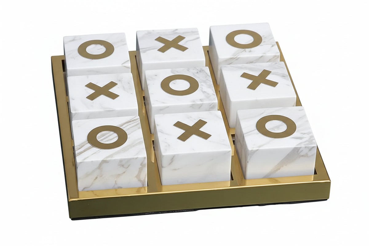 Tic-Tac-Toe Board | Marble & Stainless Steel | 30 x 30 cm