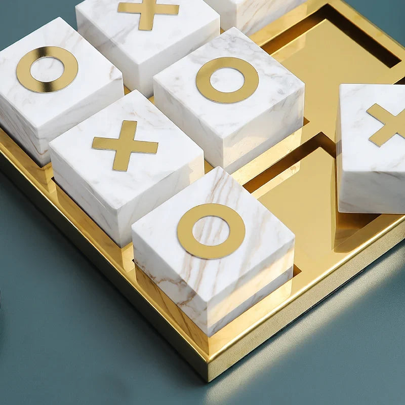 Tic-Tac-Toe Board | Marble & Stainless Steel | 30 x 30 cm