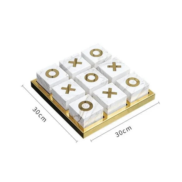 Tic-Tac-Toe Board | Marble & Stainless Steel | 30 x 30 cm