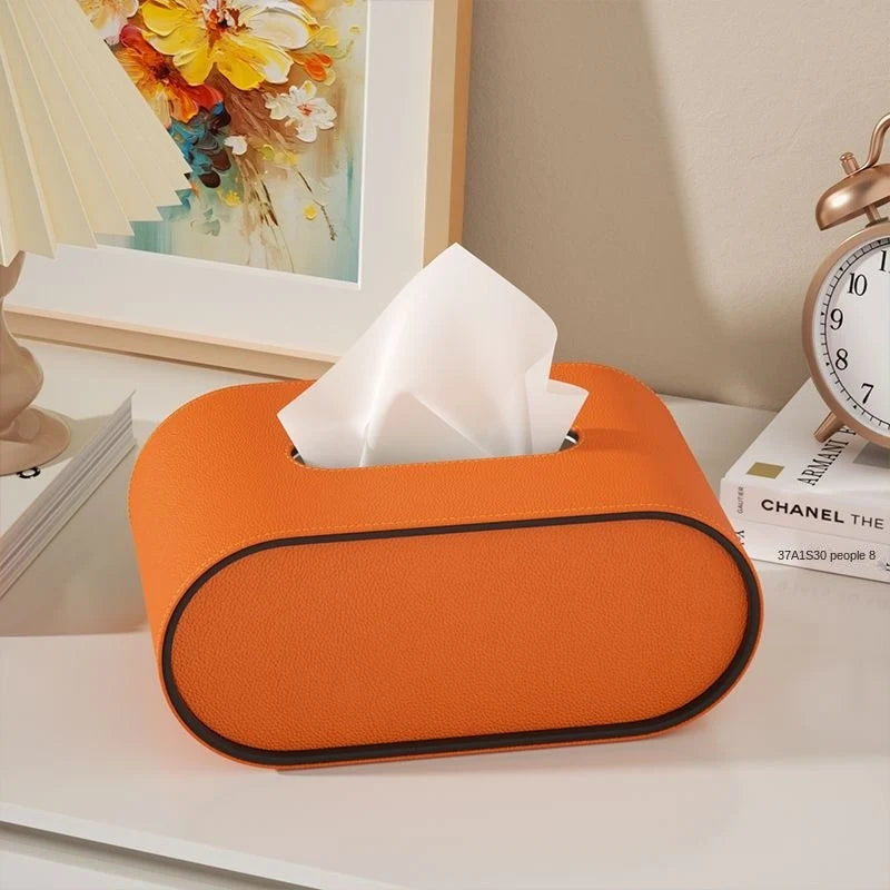 Tissue Box | Oval Leather & Contrasting Edge | 22 x 13 x 10 cm