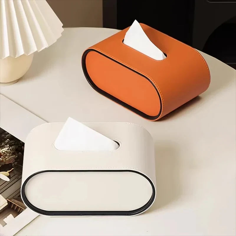 Tissue Box | Oval Leather & Contrasting Edge | 22 x 13 x 10 cm