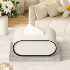 Tissue Box | Oval Leather & Contrasting Edge | 22 x 13 x 10 cm