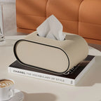 Tissue Box | Oval Leather & Contrasting Edge | 22 x 13 x 10 cm