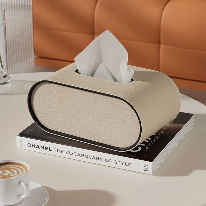 Tissue Box | Oval Leather & Contrasting Edge | 22 x 13 x 10 cm
