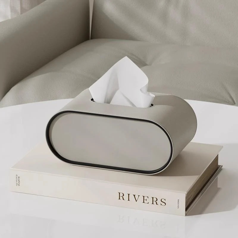 Tissue Box | Oval Leather & Contrasting Edge | 22 x 13 x 10 cm