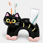 Toothbrush Holder | Cat-Shaped Glazed Ceramic & Dual Openings