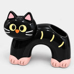 Toothbrush Holder | Cat-Shaped Glazed Ceramic & Dual Openings