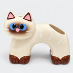 Toothbrush Holder | Cat-Shaped Glazed Ceramic & Dual Openings