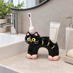 Toothbrush Holder | Cat-Shaped Glazed Ceramic & Dual Openings