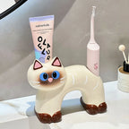 Toothbrush Holder | Cat-Shaped Glazed Ceramic & Dual Openings