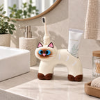 Toothbrush Holder | Cat-Shaped Glazed Ceramic & Dual Openings