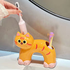 Toothbrush Holder | Cat-Shaped Glazed Ceramic & Dual Openings