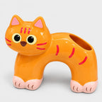 Toothbrush Holder | Cat-Shaped Glazed Ceramic & Dual Openings