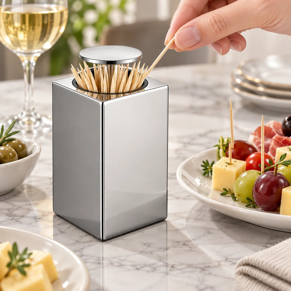 Toothpick Dispenser | Push-Button & Dust-Free