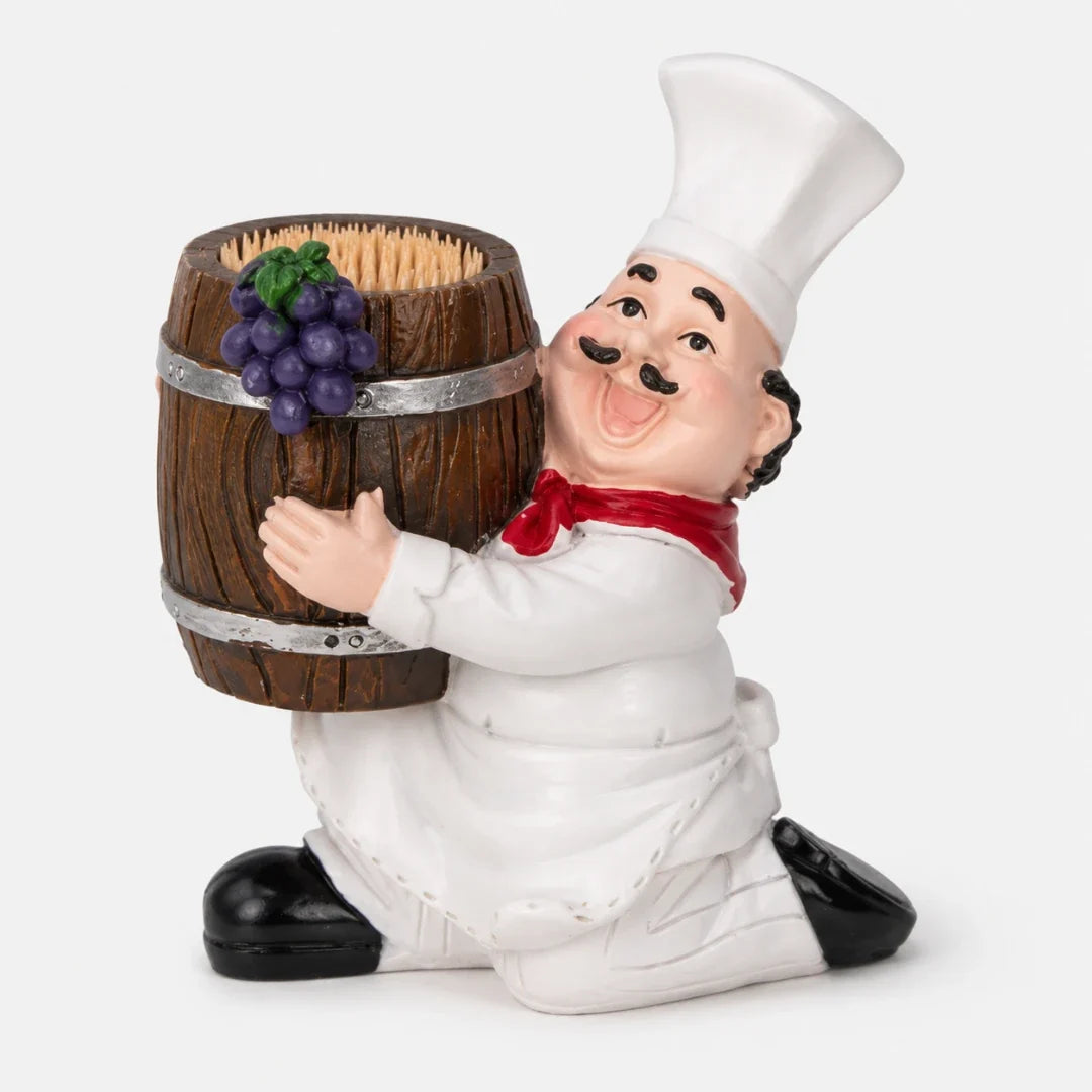 Toothpick Holder | Resin Chef & Wine Barrel Figurine