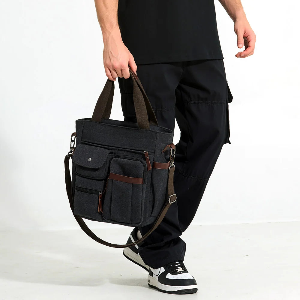 Tote Bag | Canvas Multi-Pocket & Detachable Shoulder Strap