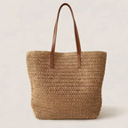 Tote Bag | Handwoven Reed, Leather Straps & Zippered Interior
