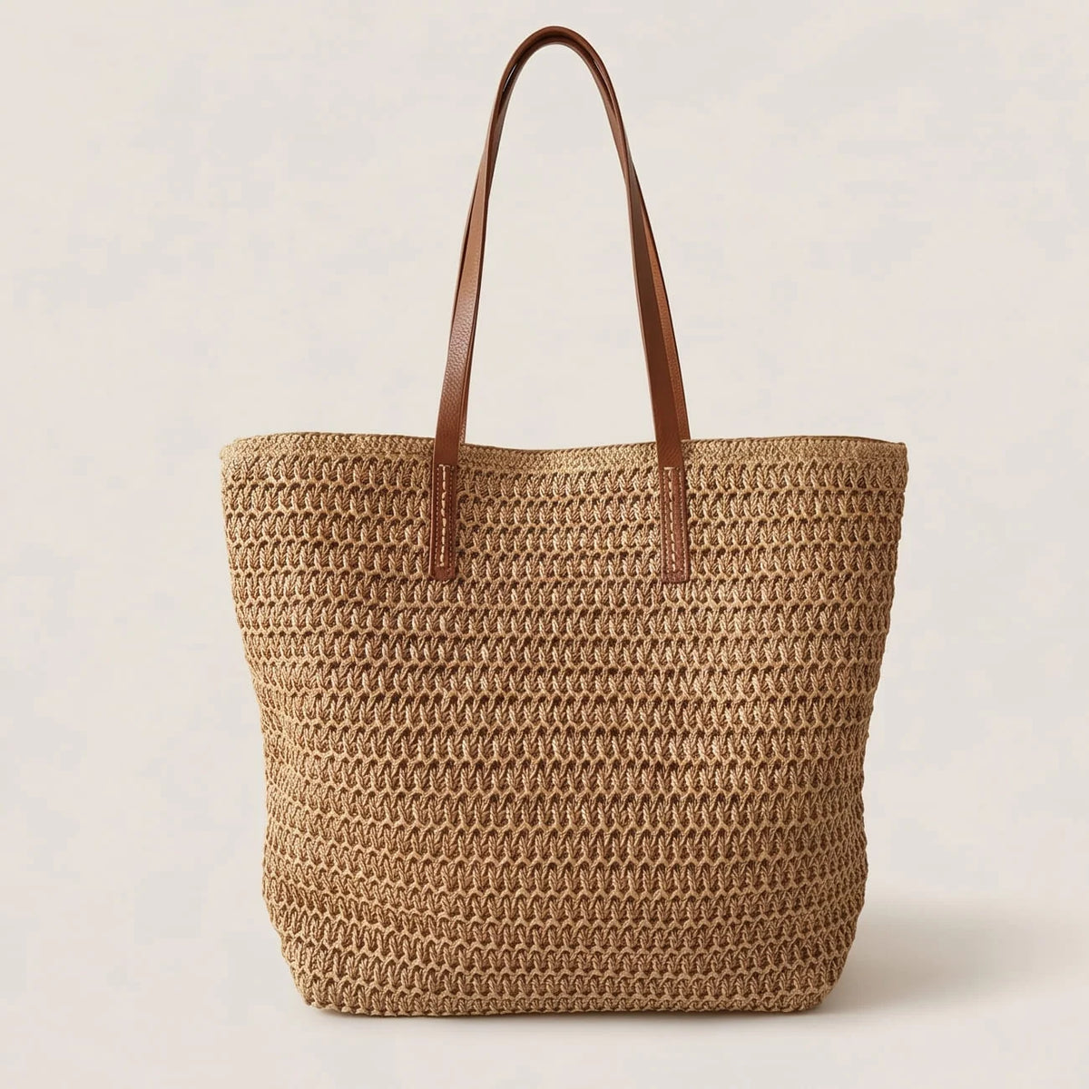 Tote Bag | Handwoven Reed, Leather Straps & Zippered Interior