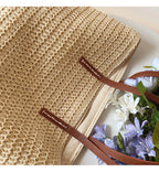 Tote Bag | Handwoven Reed, Leather Straps & Zippered Interior