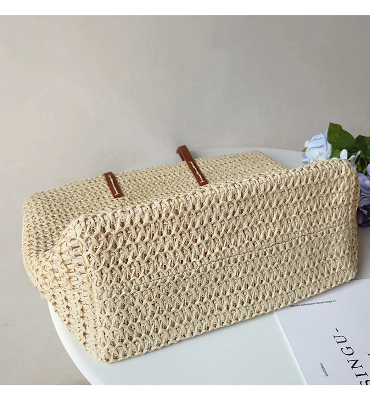 Tote Bag | Handwoven Reed, Leather Straps & Zippered Interior