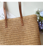 Tote Bag | Handwoven Reed, Leather Straps & Zippered Interior