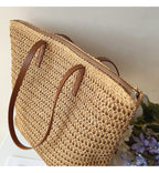 Tote Bag | Handwoven Reed, Leather Straps & Zippered Interior