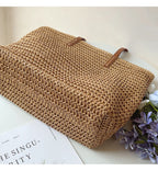 Tote Bag | Handwoven Reed, Leather Straps & Zippered Interior