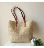 Tote Bag | Handwoven Reed, Leather Straps & Zippered Interior