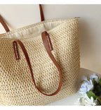 Tote Bag | Handwoven Reed, Leather Straps & Zippered Interior